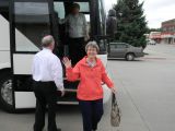 Getting off the bus for lunch	